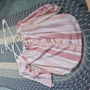 Off the shoulder the shoulder striped, button shirt